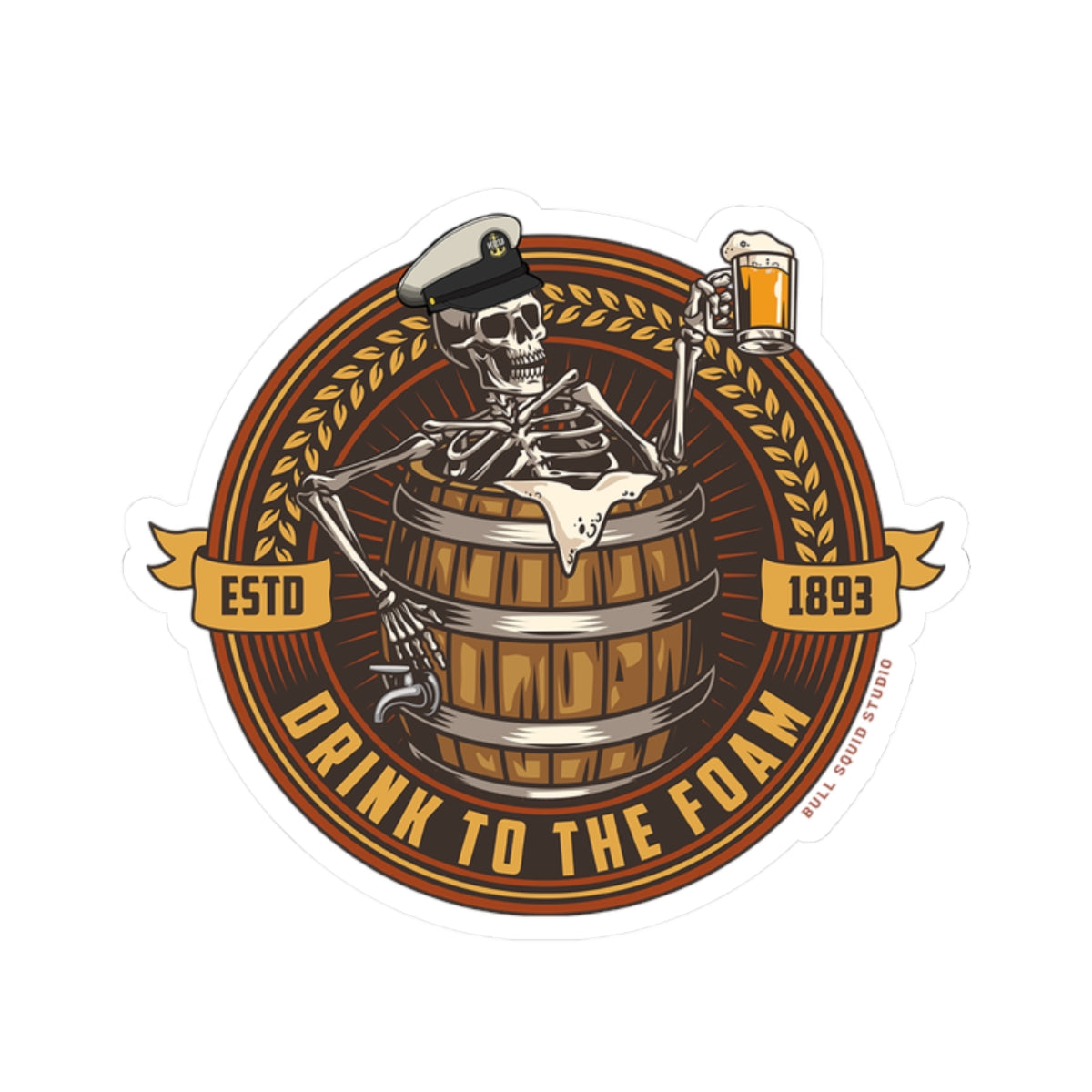 US NAVY Chief Skeleton Barrel Kiss-Cut Sticker | 'Drink to the Foam'