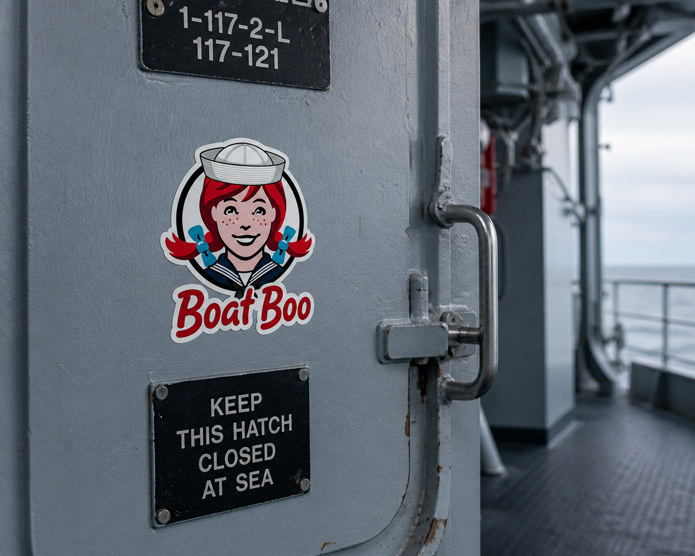 Boat Boo Sticker — Retro Sailor Girl Kiss-Cut Sticker