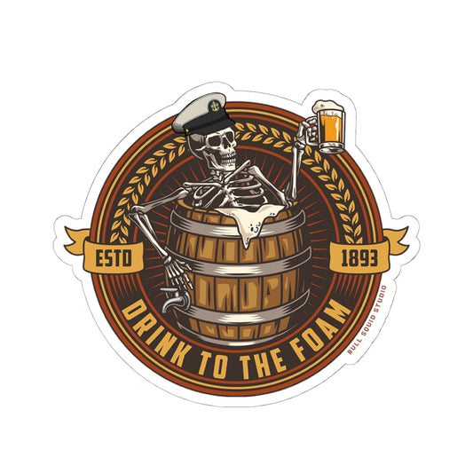 US NAVY Chief Skeleton Barrel Kiss-Cut Sticker | 'Drink to the Foam'