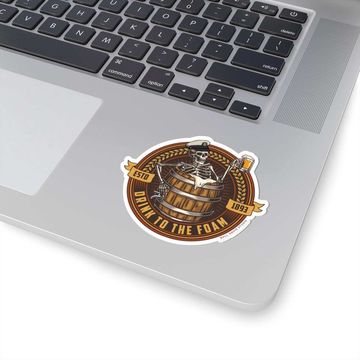 US NAVY Chief Skeleton Barrel Kiss-Cut Sticker | 'Drink to the Foam'