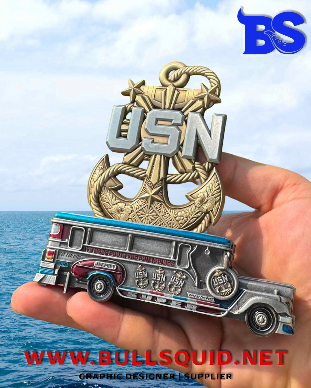 U.S. Navy Chief Filipino Anchor + Jeepney Display Stand | Culture Coin series