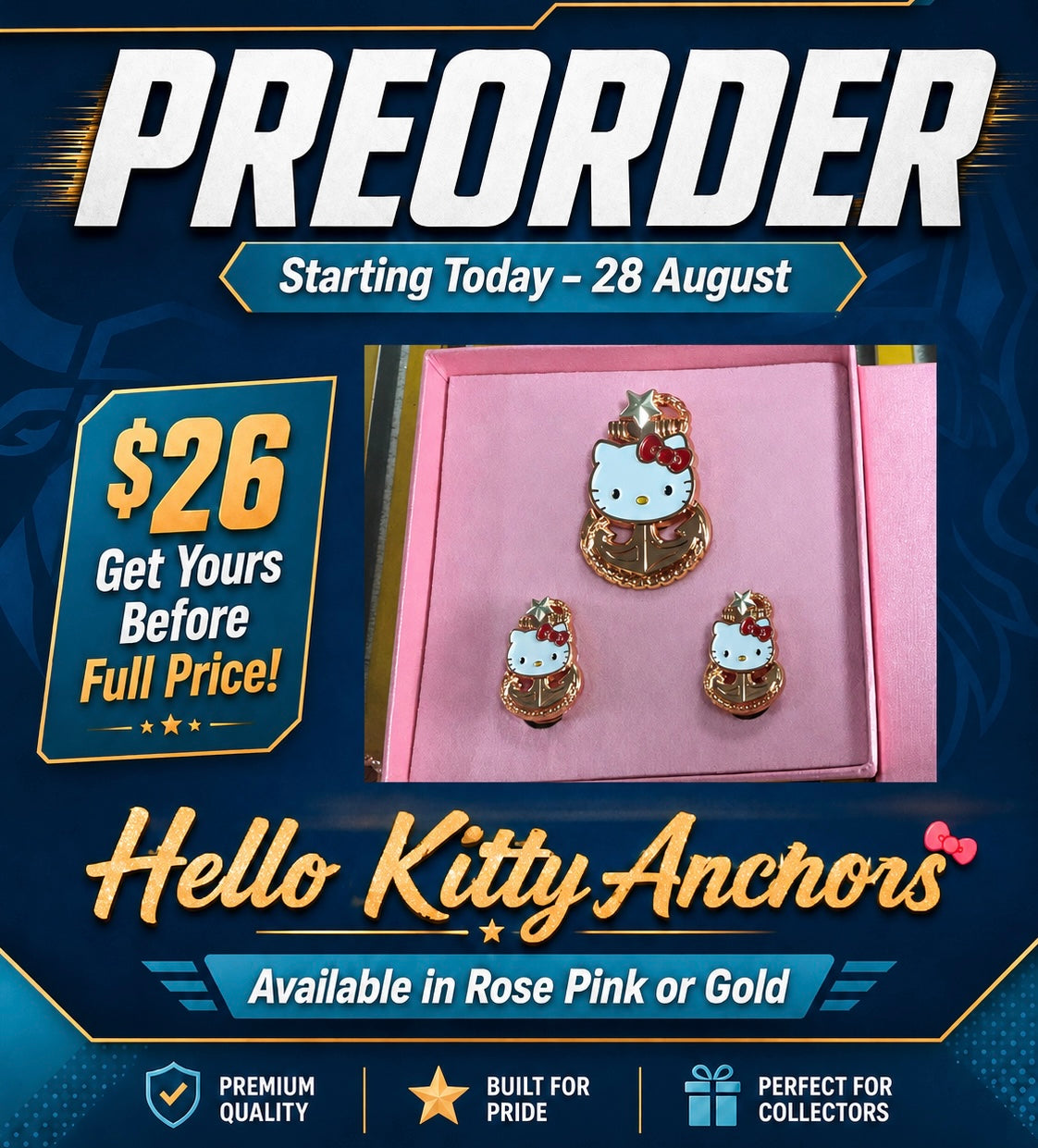 PREORDER | Hello Kitty Anchor Set –CPO, SCPO & MCPO| Anchor Pin Set