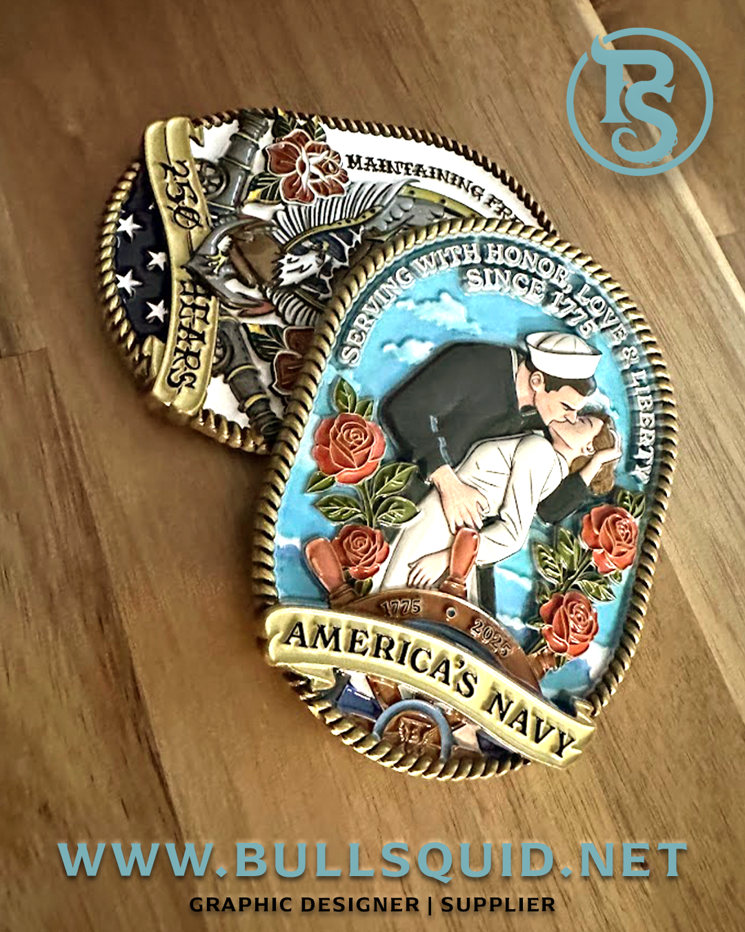 US Navy 250th Anniversary Challenge Coin + Pins Set