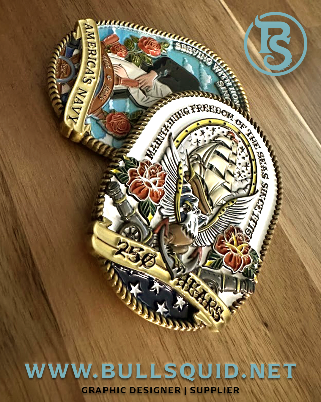 US Navy 250th Anniversary Challenge Coin + Pins Set