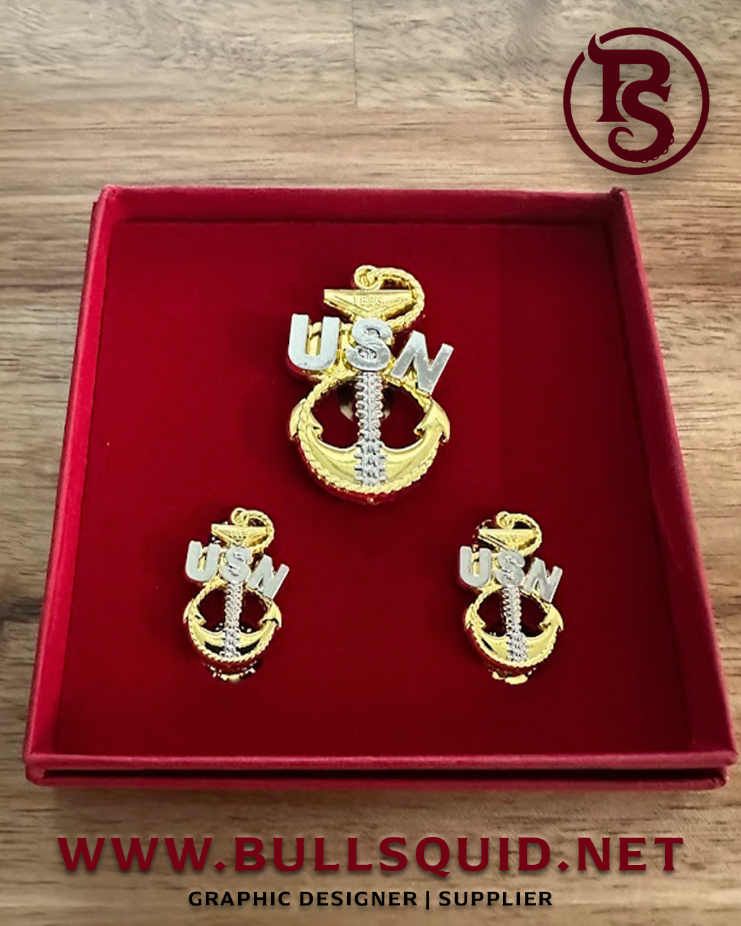 U.S. Navy Chief "Old Goat - Backbone" Anchor Collar Devices and Cover Pins Set (CPO)